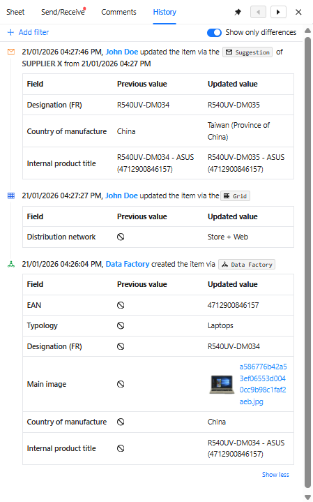 item history previous value