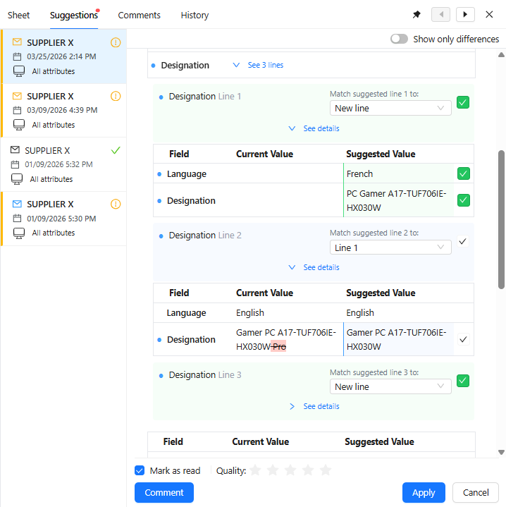 suggestion pane with composite